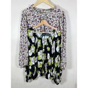 Women’s Plus Size 2X Blouses Floral Boho Ruffle Long  Sleeve *Bundle of 2*